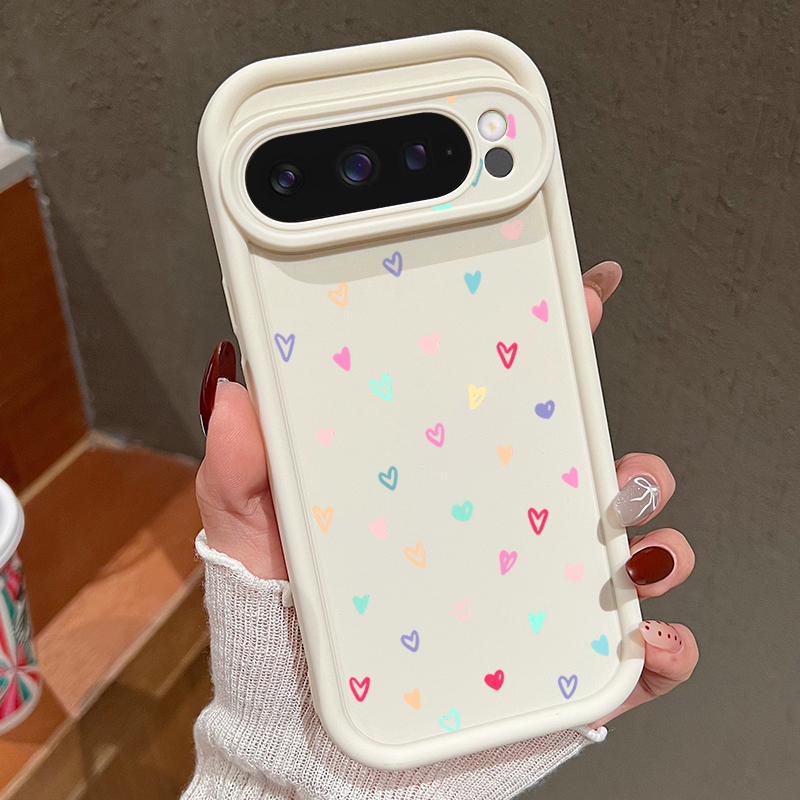 Google Pixel 9 Pro - เคสโทรศัพท์แบบนิ่มลายหัวใจสีสันสดใส สำหรับ Google Pixel 10 9